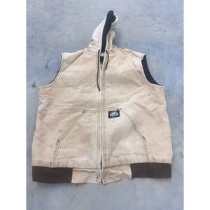 Polar King by Key Work Vest Men Large Beige Full Zip Sleeveless Hooded Outerwear